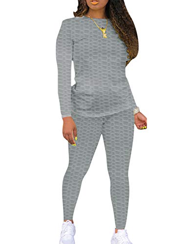 ATOKULE Two Piece Outfits for Women Plus Size Sweatsuit Track Suits Jogging Sets 2 Piece Lounge Wear Long Sleeve Shirts Pants(graygreen,XL)