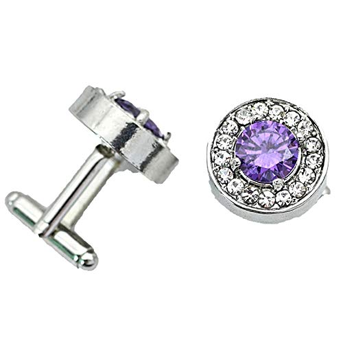V & L Round Purple Crystal Cuff Links Silver – Fancy Unique Elegant Sparkling Luxury Gem Stone Cufflinks For Men Round - Perfect For Wedding, Formal, Suits, Business And Groom Cufflink #TOP2