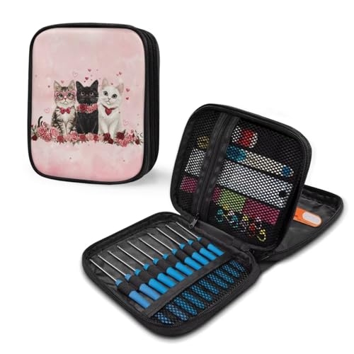 Image of Vanideaoty Kitten Crochet Hook Case Lightweight Rose Crochet Organizers and Storage Soft for Travel Outdoors Home Valentines Day Gifts Easy to Carry