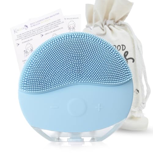 Cepillo limpiador facial ultrasónico, Masajeador eléctrico recargable de silicona resistente al agua (IPX6). Dispositivo de limpieza skincare para todo tipo de piel, accesorio para viaje (Celeste)