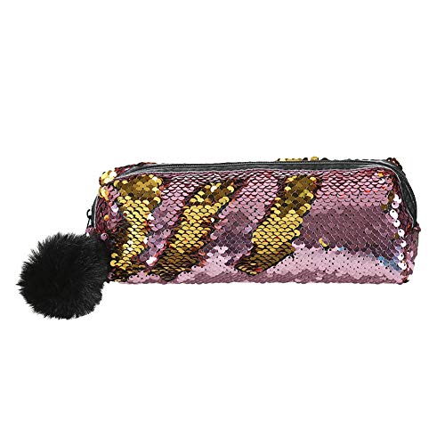 Preisvergleich Produktbild perlo33ER Tragbare Reise-kosmetische Aufbewahrungstasche, Meerjungfrau-Pailletten-Plüsch-Ball-... Pink + Golden