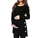 Produktbild Huhu833 Schwangerschafts Shirt/Umstandstop, Damen Langarm Umstandsmode Bluse Tops Button Mutterschaft Bequeme weiche Schwangere Tops Kleidung Herbst Winter (Schwarz, Small)