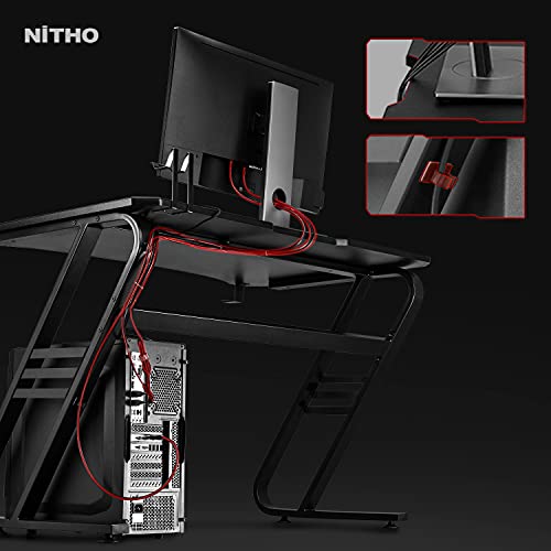 Nitho Warzone Gaming Desk, Table with Game Controller Headset Device Holder Cable Management Steel Frame, Black 9 41iOCHTizUS