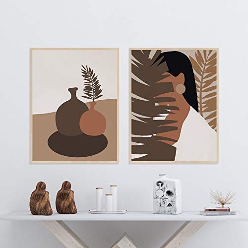 Affiche art mural Boho lot de 2 toiles portrait abstrait et botanique 70x100cm sans cadre