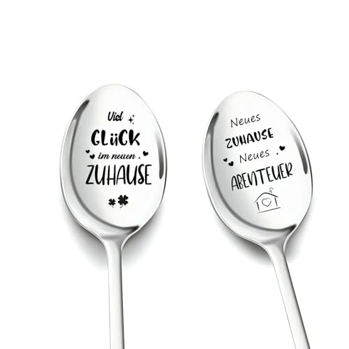 Einzugsgeschenke Wohnung 2 Stücke Löffel mit Gravur Geschenk zum Einzug Neue Wohnung Geschenke Richtfest Geschenk und Auswanderer Geschenke für Das Neue Zuhause (Einzugsgeschenke)