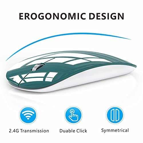 Uciefy U03 Wireless Mouse, 2.4G Rechargeable Super Slim Wireless Mouse, Portable Silent Wireless Computer Mice With Usb Receiver Type C Adapter For Laptop, Mac, Chromebook (Green) #TOP2