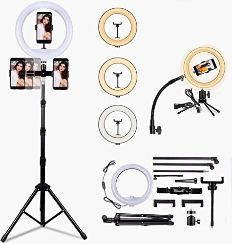 BNTTEAM LED-ringlamp draagbare opvouwbare 12 inch make-up ringlight statief voor YouTube video, studio, make-up, dimbare 3 lichtmodi 10 helderheidsniveau, gemakkelijk te dragen en te installeren