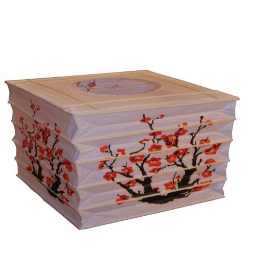 Japanese Style Rectangle Paper Lantern - Red Sakura (Cherry)