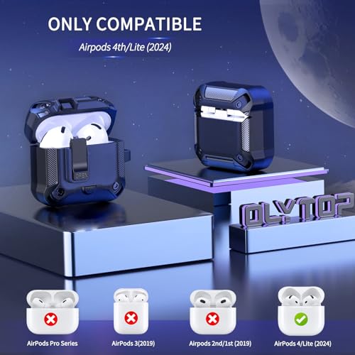 Image of Olytop for Airpods 4 Case with Phone Stand&Lock Clip, Rugged Apple Airpods 4th Generation Cover 2024 Men Women, Armor Shockproof iPod 4 Gen Protective Hard Shell with Carabiner&Cleaner kit, Black /Blue