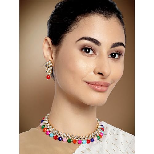 Image of Peora Kundan Faux Pearl Necklace & Jewelry Set Gift for Women