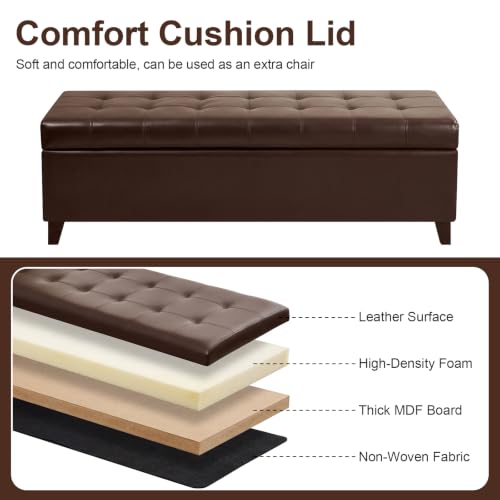 Image of 51 inch Dark Brown Leather Storage Ottoman for Living Room