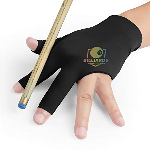 Votinu Customized Breathable Billiard Gloves for Left Hand - Quick Dry Comfortable 3 Finger Pool Glove for Billiards Snooker Carom Pool (Black-Left-Custom, Large/X-Large)