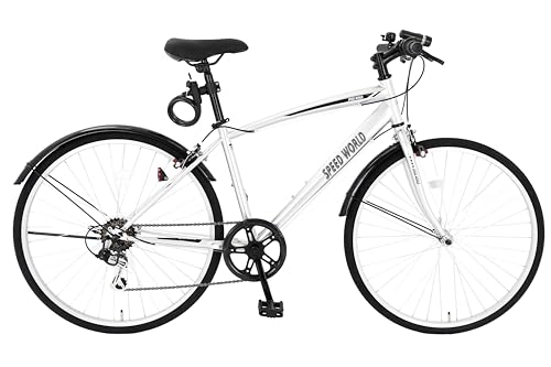 「組立動画あり」【スピードワールド】自転車 クロスバイククロスバイク 26インチ シマノ6段変速 自転車 26インチ 軽量 スチールフレーム 初 通勤 通学 大人 泥除け付き ライト付き カギ付き (シルバー)
