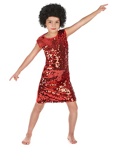DEGUISE TOI - Déguisement disco fille rouge à paillettes - Robe - M 7-9 ans (120-130 cm) - Rouge - Déguisements enfants - 100% polyester - Lavage à la main...