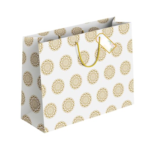 Image of Floral Gift Bags Large size - Paper Bags for Gifting - Return Gift Bags for Birthday Kids Party Wedding Christmas - Golden Pack of 5, 14 L x10.5 H x4 W inch