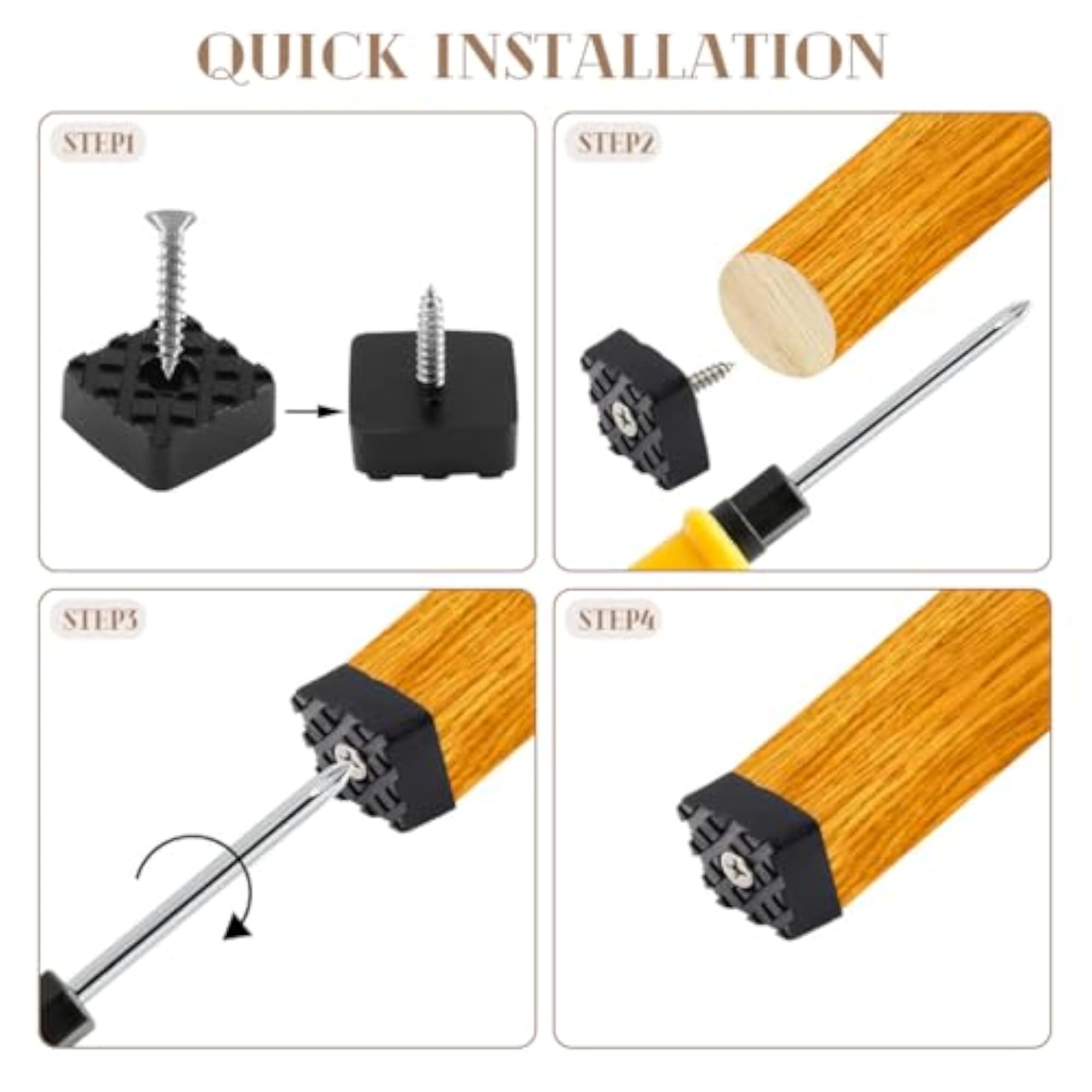 20Pcs 1.18Inch Square Rubber Furniture Pads with Screws