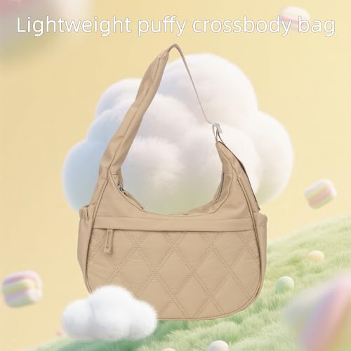 Image of JANKS Small Puffer Crescent Shoulder Bag for Women, Nylon Quilted Puffy Crossbody Purse, Cute Hobo Shoulder Handbags