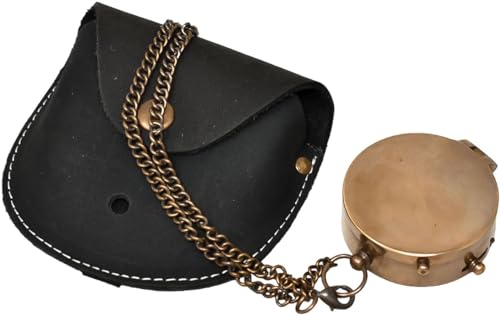 Brújula de bolsillo vintage de latón con estuche de cuero miniatura 4
