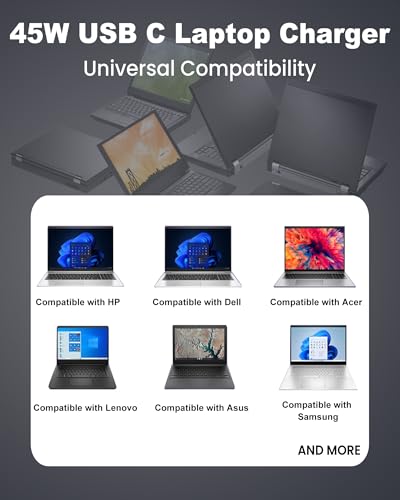 Adaptake 45W USB C Chromebook Charger Compatible with HP, Dell, Lenovo, Acer, Asus, Samsung, Google and More USB Type-C Power Adapter - Image 2
