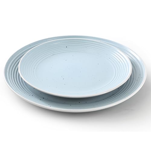Elama Emilia 16-Piece Stoneware Dinnerware Set - Light Blue, Ideal for 4