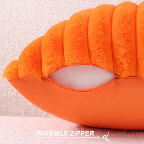 Image of Pallene Faux Fur Plush Fall Throw Pillow Covers 12x20 Set of 2, Luxury Soft Fluffy Striped Decorative Pillow Covers for Sofa, Couch, Living Room, Burnt Orange