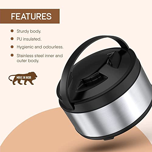 Image of Stainless Steel Thermoware Casserole Double Wall Insulated Hot Pot for hot Meal| chapati| Curry| roti, Set of 3 (2500ML,3500ML and 4500ML)