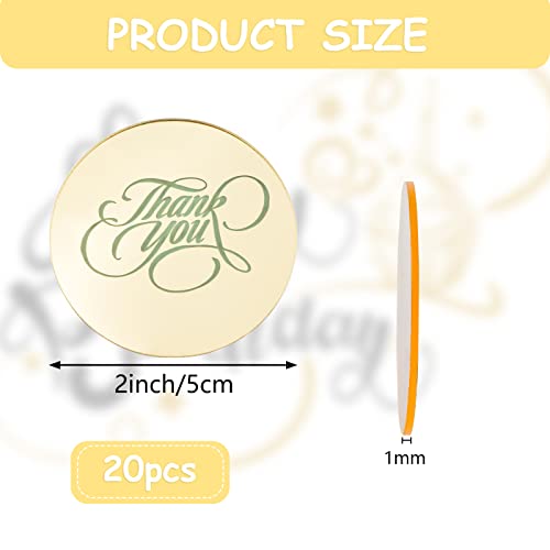 Urroma 20 Pcs Acrylic Cupcake Toppers, Round Thank You Cake Discs Mirror Acrylic Cake Picks Engraved Personalized Cake Topper Acrylic Cake Charm Cake Decoration Party Supplies #TOP1