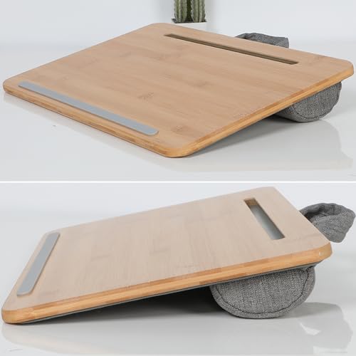 Base portátil de bambú para laptop con cojín y soporte para celular miniatura 5