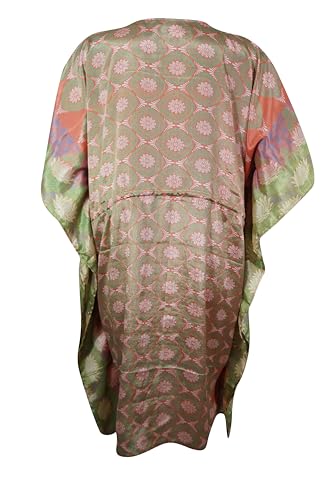 Pink Sherbet Glow Boho Dress : Recycled Silk Boho Summer Kaftan – Beach Dress L-2X4