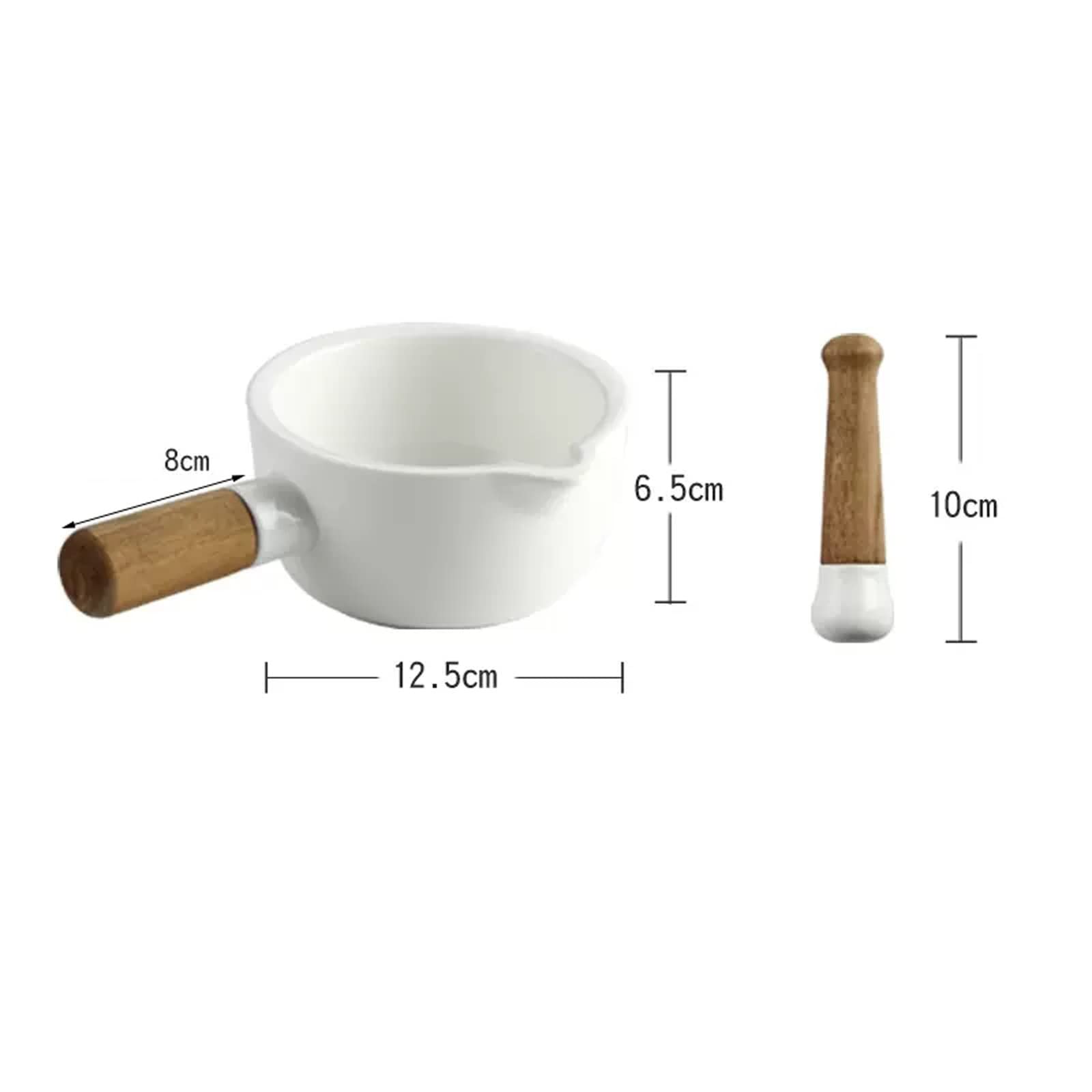 Prensa de ajos de acero inoxidable Mortero y mortero de porcelana, juego de triturador de píldoras de molinillo de hierbas de cerámica con pico y asas de madera, blanco, 4.9 pulgadas Trituradora de aj