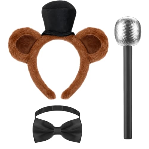 NEZLOP 3Pcs Bear Costume Accessories Set Bear Ears Headband Black Bow Tie for Halloween Cosplay Dress Up (A)
