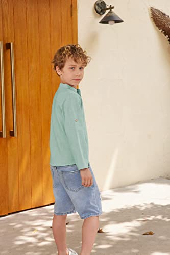 Image of Arshiner Boys Cotton Linen Henley Shirt Button Down Shirt Long Sleeve T Shirt Beach Shirt Tee Casual Solid Tops
