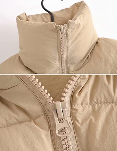 Hvewarm Womens Cropped Black Puffer Vest Lightweight Sleeveless Insulated Crop Outerwear Jacket(Khaki-L) #TOP5