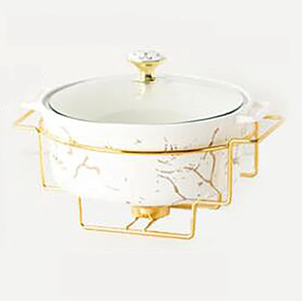 Set da Buffet con Scaldavivande Rotondo da 2 Quart, Chafer in Ceramica con Coperchio in Vetro, Chafer e Scalda Buffet per Feste di Matrimoni a Buffet (Color : White, Size : A)