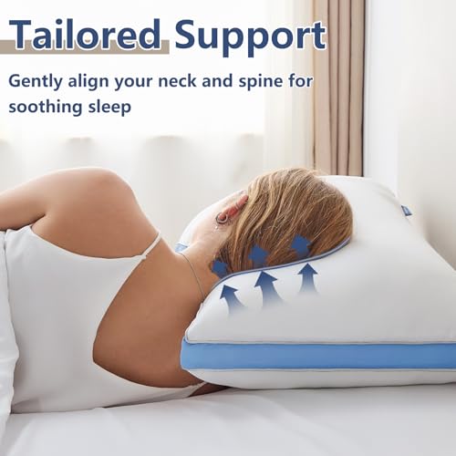 CozyLux Pillows Standard Size Set of 2, Soft Supportive 3D Down Alternative Bed Pillow for Sleeping 2 Pack Blue, Luxury Hotel Quality Gusseted Bedding Pillow for Back, Stomach or Side Sleepers 18x26