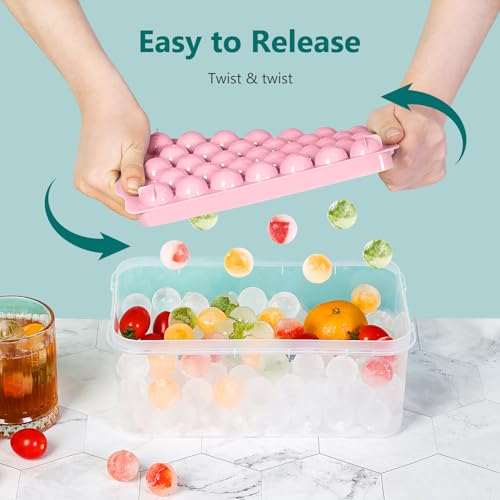Image of Optish 3 Pack Ice Trays for Freezer, 99 PCS Ice Cube Tray with Lid and Bin, Round Ice Cube Trays for Freezer, Circle Ice Cube Tray for Chilling Drinks (1 inch, Pink)