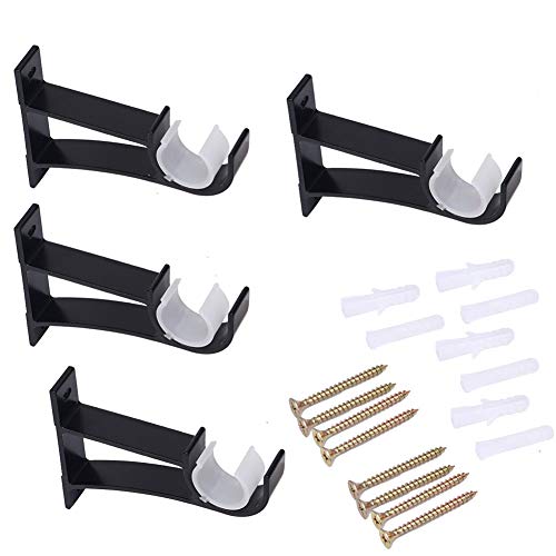 4 paquetes de soportes para barra de cortina, accesorios de cortina de aleación de aluminio, soportes para barras de ventana, postes de cortina negros, base fija para toalla, cortina.