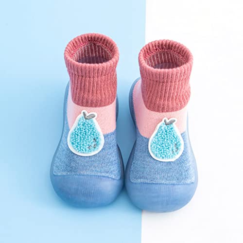 Baby Toddler Walking Shoes Infant Boys Girls Fruit Pattern Socks Toddler Fleece Floor Socks Non Slip Prewalker Shoes (Light Blue, 6-12 Months)2