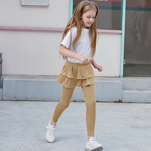 Image of BOOPH Little Girls Leggings with Ruffle Tutu Skirt Kids Uniform Pants | Footless Tights 4-14 Year