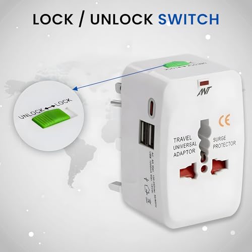 Image of Ant Amigo 201 Universal Travel Adapter with 3 Type-C & 2 USB Ports, Worldwide All-in-One International Plug Adapter for 150+ Countries, Fast Charging Travel Charger for Phone Laptop Camera White