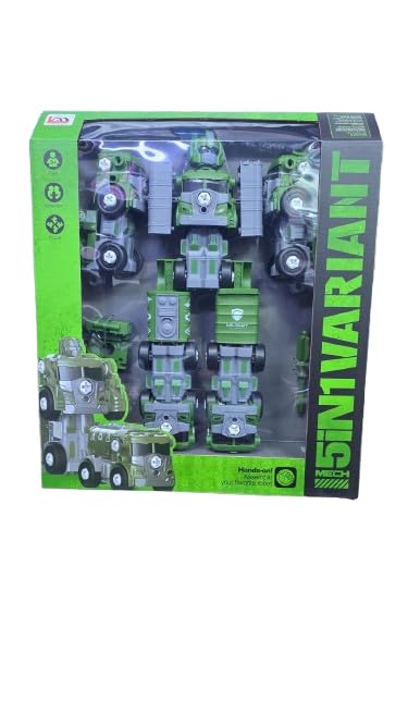 5-in-1 Transforming Robot Toy for Kids, Military Vehicle Set Converts into Robot, STEM Construction Playset with Moving Parts