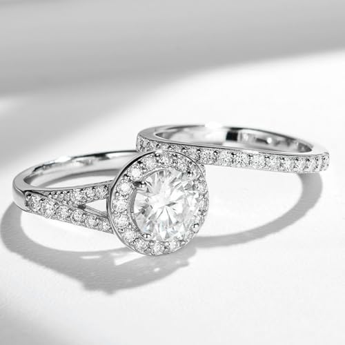 Moissanite Wedding Ring Set for Women 1CT Center Classic Round Moissanite Bridal Ring Set Engagement Ring Set Women's Bridal Set 925 Sterling Silver 10K 14K 18K Gold4