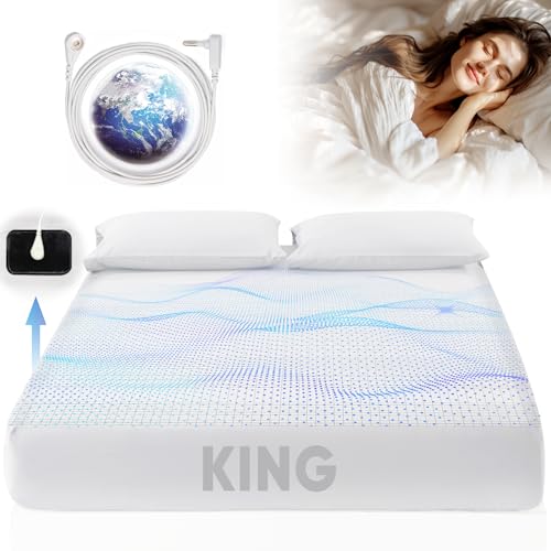 Grounding Sheet Queen Size - 95% Organic Cotton + 5% Pure Silver Fiber, Earth Connected Bedding (60"x 80"x 13" Gray) Fitted with Cord