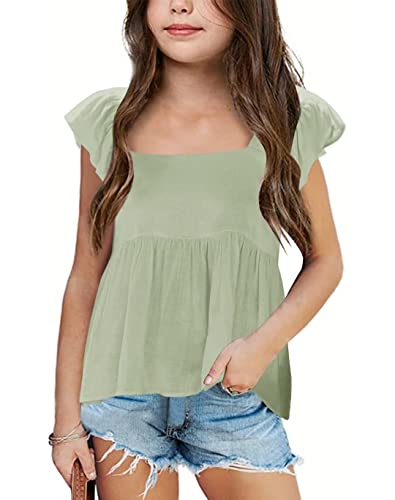 Bingerlily Girls Summer Casual Tops Ruffle Short Sleeve T Shirts Cute Babydoll Tees