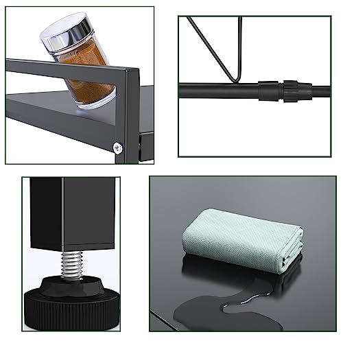 Miniatura 5 de YunNasi Soporte Extensible para Horno de Microondas Estante para Microondas de Acero al Carbono con 10 Ganchos Organizador Estanteria para Encimera de Cocina (Negro 1)
