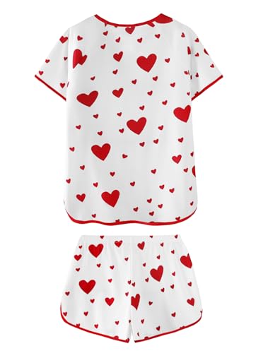Image of Hilinker Women Striped Pajama Set Short Sleeve Top with Shorts Sleepwear Pjs 2 Piece Lounge Sets