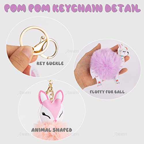 Auear, 9 Pack Animal Pom Pom Keychain Faux Fur Key Rings Cute Fluffy Key Ring For Women #TOP1
