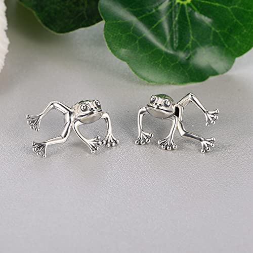 LOVECOM 2 Piece Cute Frog Eaarings for Women 925 Sterling Silver Post Funny Stuff Frog Stud Earring Vintage Cool 3D Animal Ear Jacket Earring Easter Birthday Jewelry for Mom Wife Daughter3