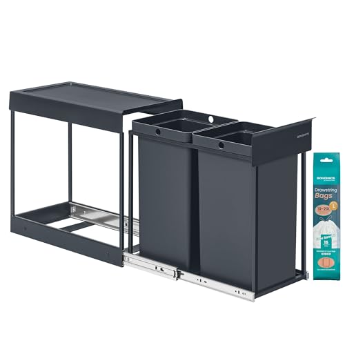 SONGMICS Mülleimer küche, Mülltrennsystem für Unterschrank, 2 x 15 L,...