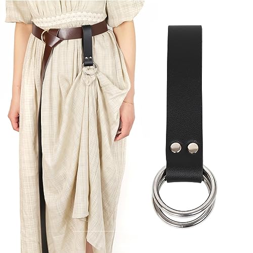 Medieval Belt Skirt Hikes Double Ring Leather Loop Renaissance Waistband Accessory Vikings Mug Hook Strap3